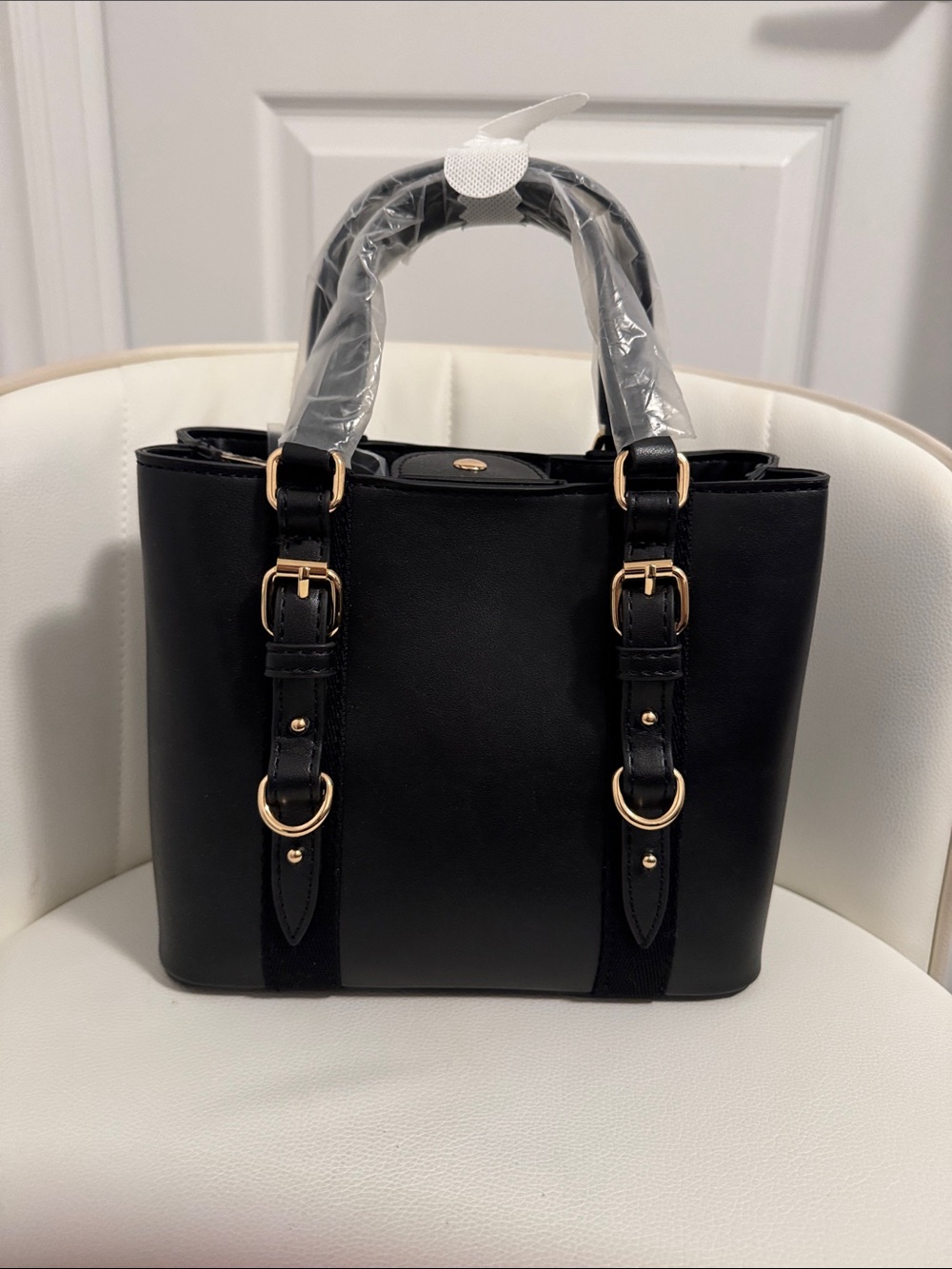 Aldo Black Satchel with Gold Buckle Accents